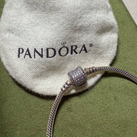 New PANDORA Sterling Silver Bracelet with CZ Slider Charm - Picture 15 of 16